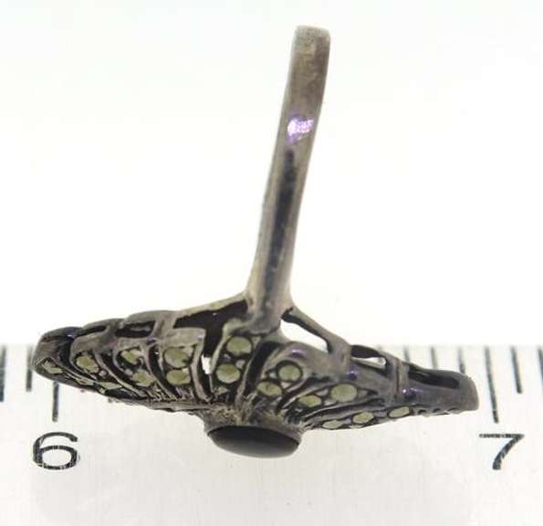 Sterling Silver Black Onyx and Marcasite Ring
