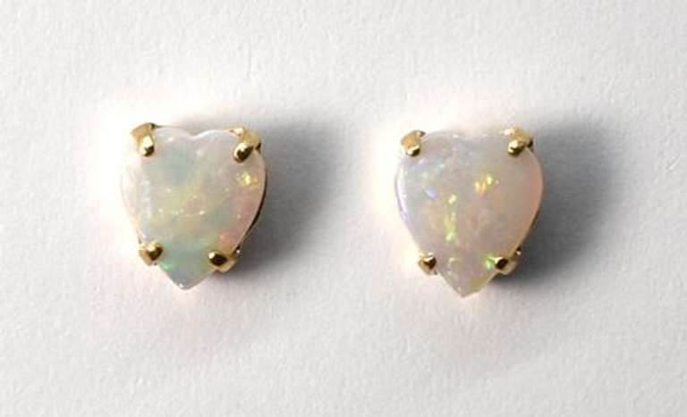 Heart Shaped Opal Stud Earrings
