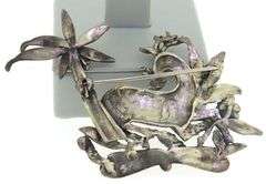 Sterling Silver Deer Laying in Bush Pin Brooch