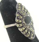 Sterling Silver Black Onyx and Marcasite Ring