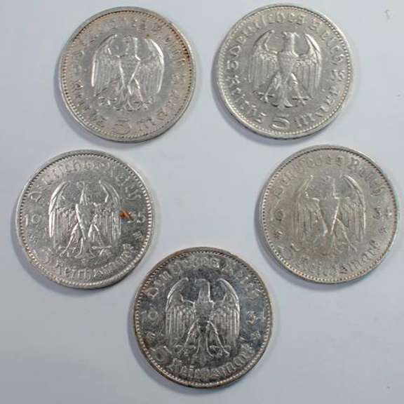 5  1930 Era Silver German 5 Reich Marks