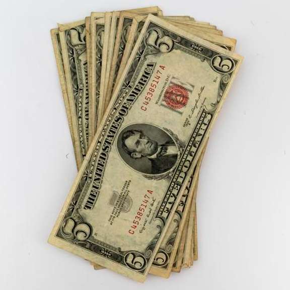 10 Assorted 1953 1963 Series Nicer $5 Red Seal US Notes