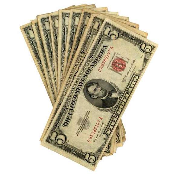 10 Assorted 1953 1963 Series Nicer $5 Red Seal US Notes