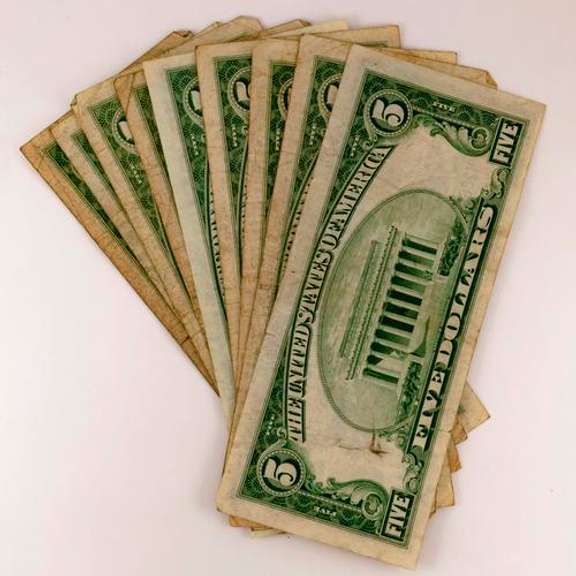 10 1934 Various Series $5 Blue Seal Silver Certificates