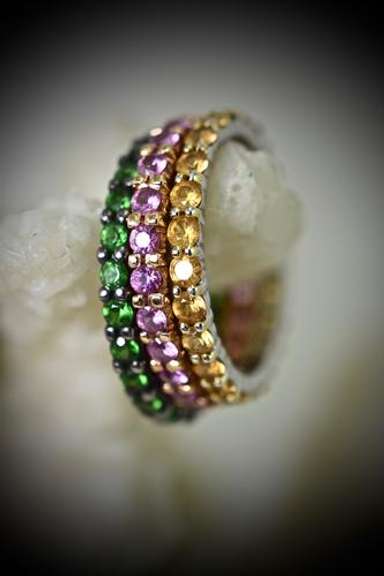 Group of 3 Stacking 18K Colored Stone Bands