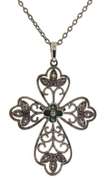 Sterling Silver Emerald & CZ Cross Necklace