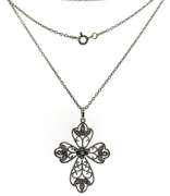 Sterling Silver Emerald & CZ Cross Necklace