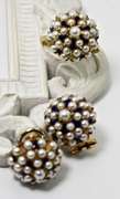Great 18K Pearl and Enamel Earring and Ring Set