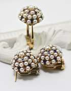 Great 18K Pearl and Enamel Earring and Ring Set