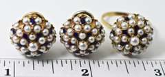 Great 18K Pearl and Enamel Earring and Ring Set