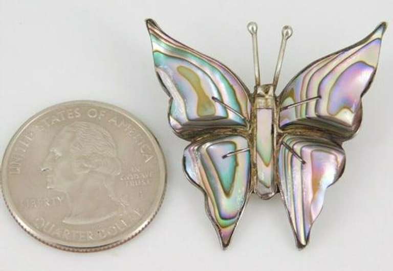 Vintage Mexico Sterling Silver Abalone Butterfly Pin