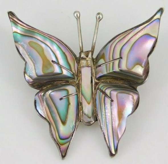 Vintage Mexico Sterling Silver Abalone Butterfly Pin