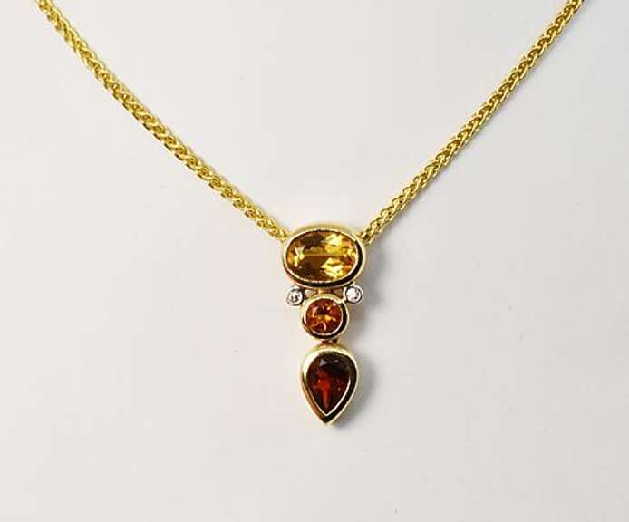 Charming Citrine, Garnet, & Diamond 14K Necklace