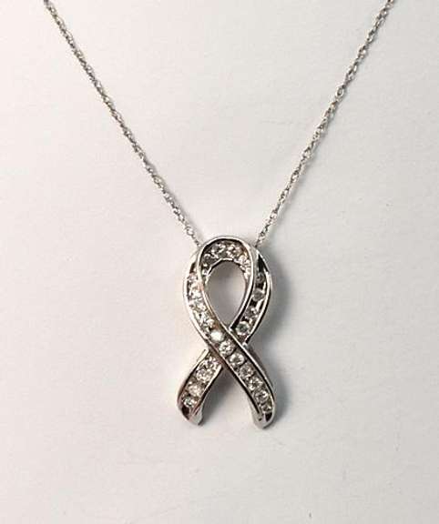 Awareness Ribbon with Diamonds in 10K White Gold