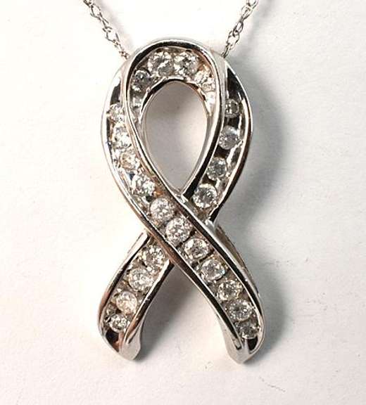 Awareness Ribbon with Diamonds in 10K White Gold