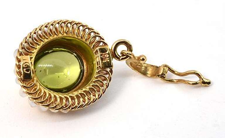 Striking Peridot and Pearl Pendant in 18K YG