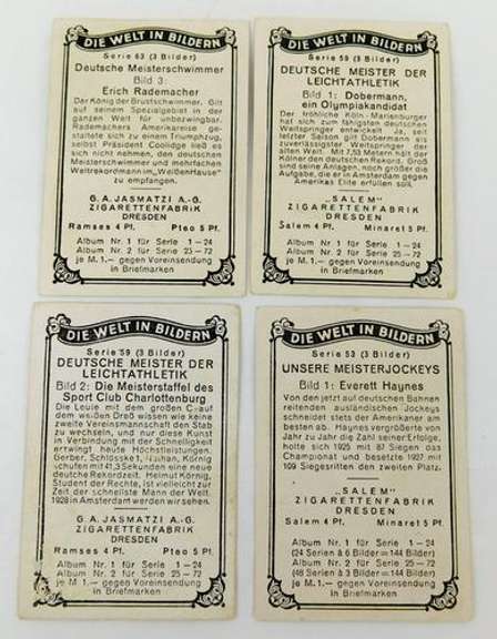 4 German Tobacco Sports Trade Cards