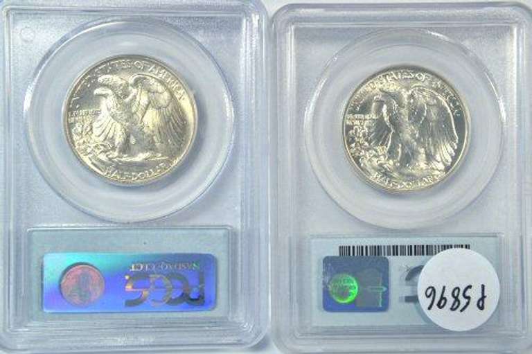 1945 & 1947 Gem BU Walking Liberty Halves. PCGS MS65