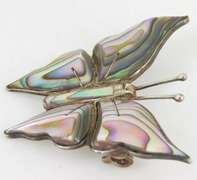 Vintage Mexico Sterling Silver Abalone Butterfly Pin