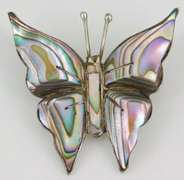 Vintage Mexico Sterling Silver Abalone Butterfly Pin