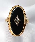 Antique Onyx and Diamond Ring in 14K Yellow Gold