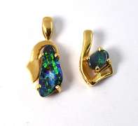 Sweet Pair of Opal Pendants in 18K Yellow Gold