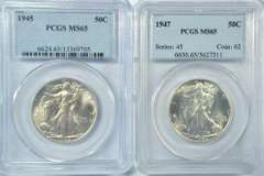 1945 & 1947 Gem BU Walking Liberty Halves. PCGS MS65