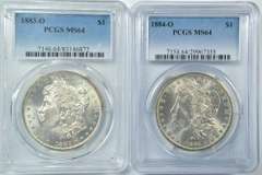 Near Gem BU 1883-O & 1884-O Morgan Dollars. PCGS MS64