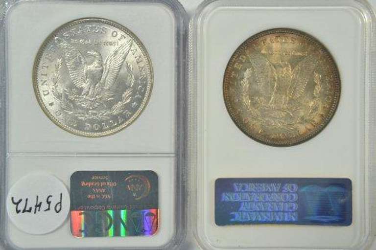 Solid Gem BU 1886 & 1887 Morgan Silver Dollars NGC MS65