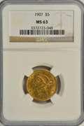 Choice BU 1907 US $5 Liberty Gold Piece. NGC MS63
