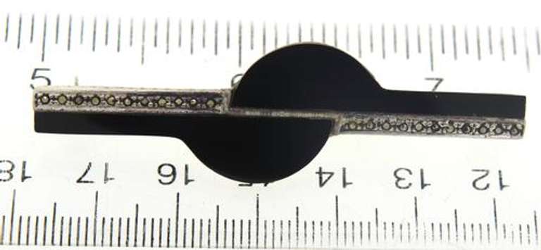 Sterling Silver Black Onyx and Marcasite Brooch