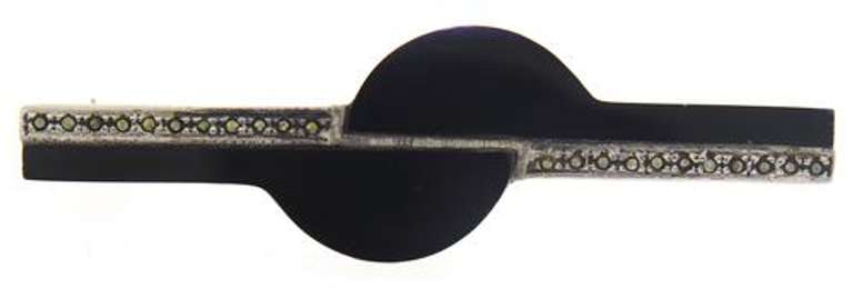 Sterling Silver Black Onyx and Marcasite Brooch
