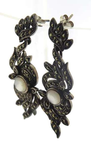 Opal and Marcasite Dangle Earrings