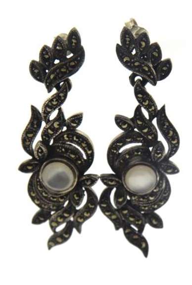 Opal and Marcasite Dangle Earrings