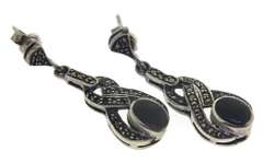 Sterling Silver Black Onyx and Marcasite Earrings