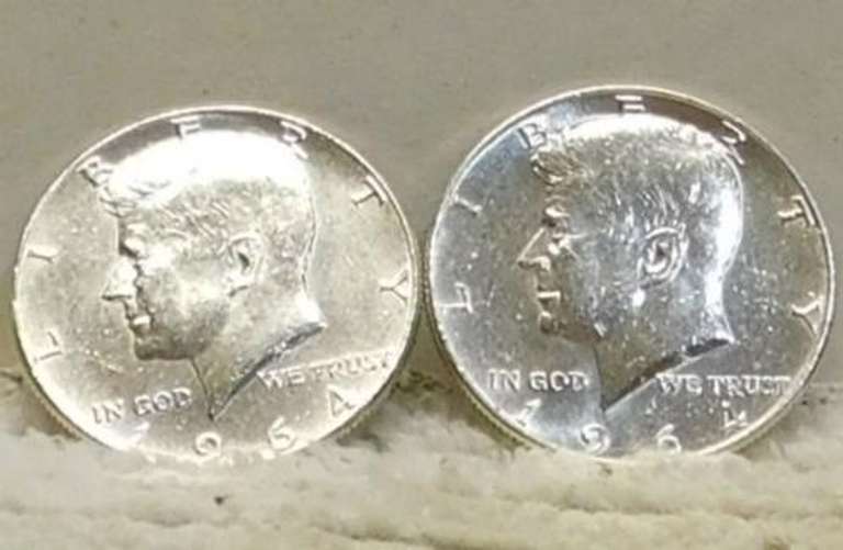 2 ea 1964 Kennedy Halves, Silver, Choice to Gem Unc.,