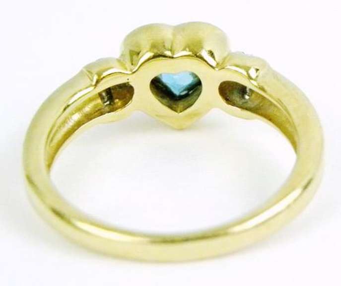 Blue Tourmaline Heart & Diamonds 14K Ring, 7.5