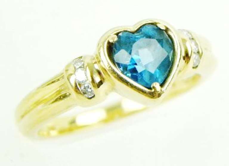 Blue Tourmaline Heart & Diamonds 14K Ring, 7.5