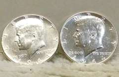 2 ea 1964 Kennedy Halves, Silver, Choice to Gem Unc.,