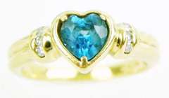 Blue Tourmaline Heart & Diamonds 14K Ring, 7.5