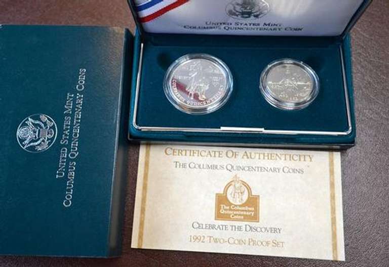 1992 Columbus Proof 2 Coin Commems, OGP