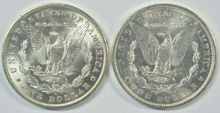 Gem BU 1885-O & 1890-P Morgan Silver Dollars