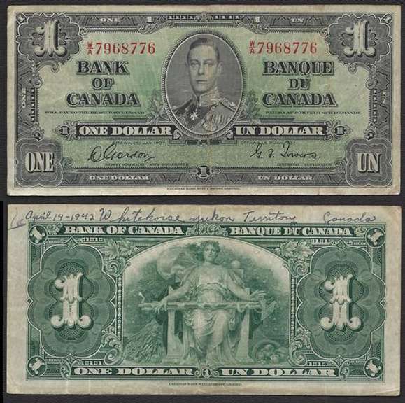 $1 1937 Bank of Canada King George VI Wide Panel