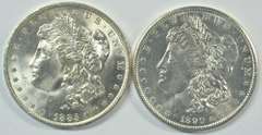 Gem BU 1885-O & 1890-P Morgan Silver Dollars