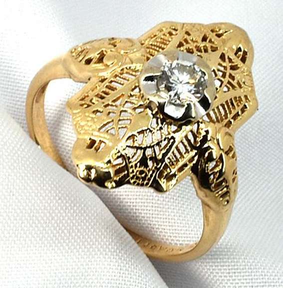 Vintage Style Filigree YG Diamond Ring