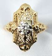 Vintage Style Filigree YG Diamond Ring