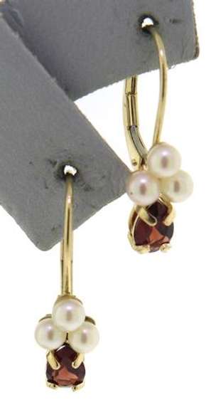 Goregous Garnet & Pearl Lever Back Yellow Gold Earrings
