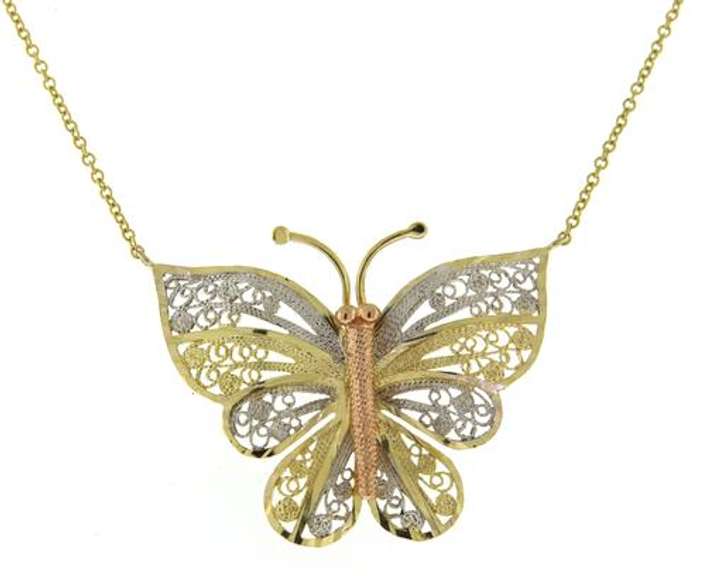 Fabulous Filagree Butterfly Yellow Gold Necklace