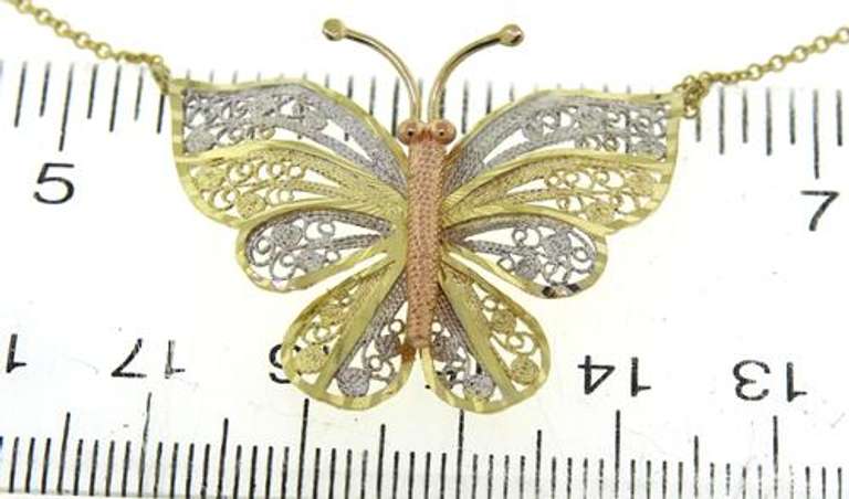 Fabulous Filagree Butterfly Yellow Gold Necklace
