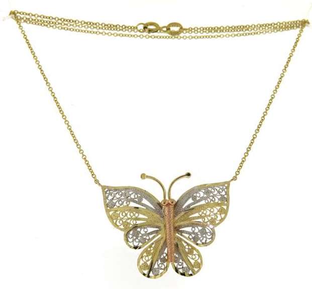 Fabulous Filagree Butterfly Yellow Gold Necklace